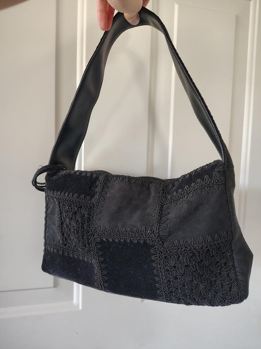 Vtg Sonoma Women's Black Patchwork Suede Shoulder Bag